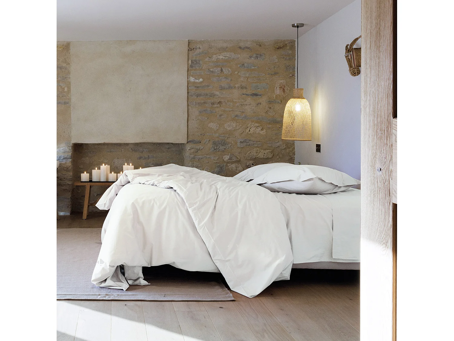 Parure de lit 240x220 cm set 65x65 cm percale MANOIR blanc Neige