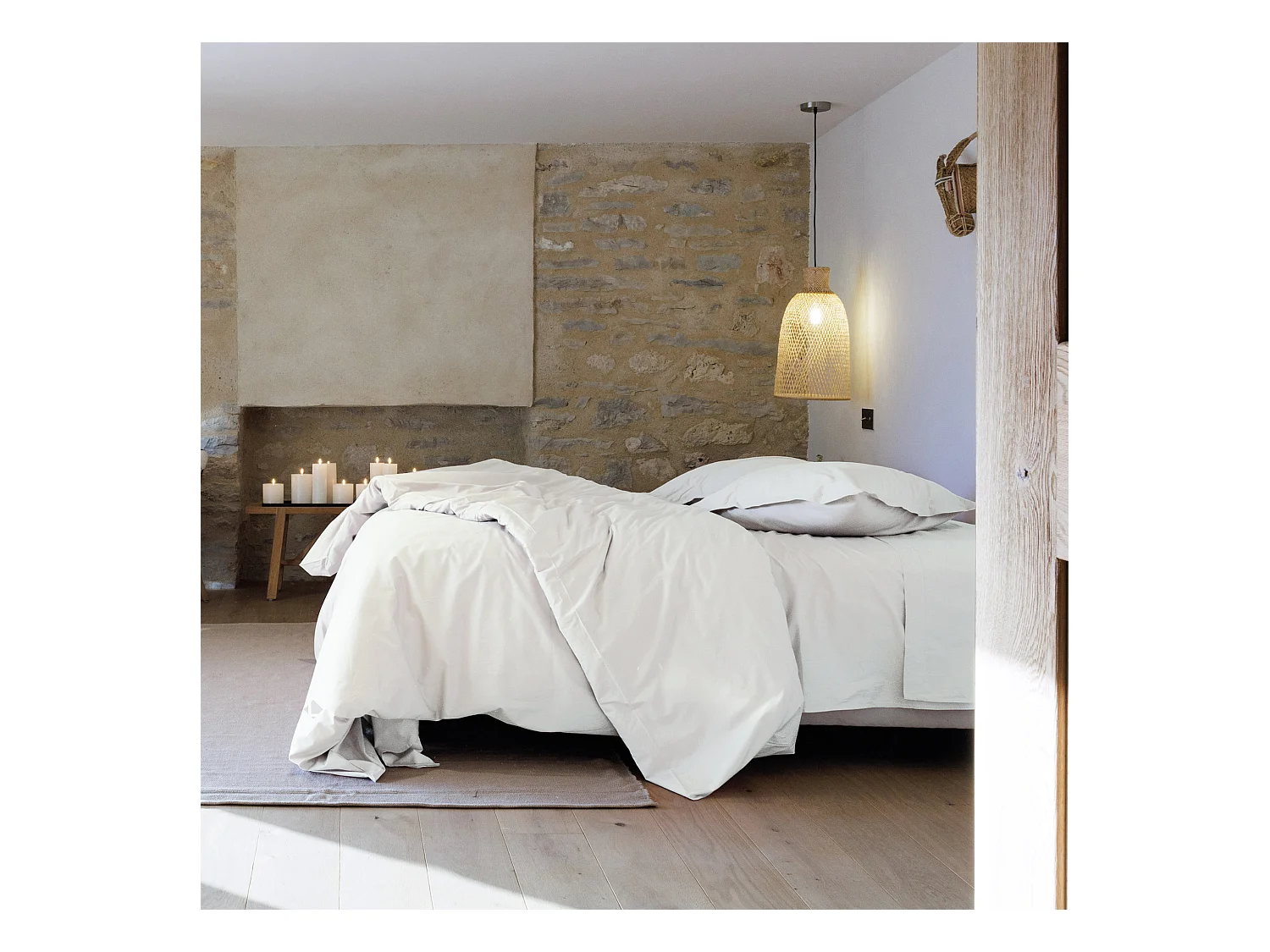 Parure de lit 240x220 cm set 65x65 cm percale MANOIR blanc Neige