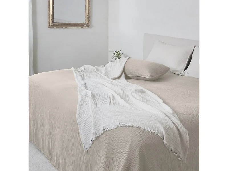 Couvre-lit 260x240 cm coton collection PAROS beige ficelle