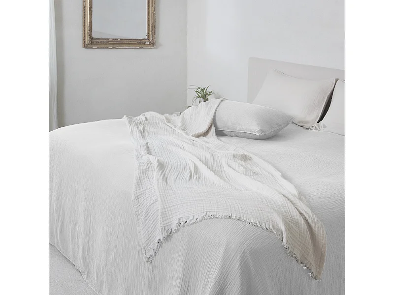 Couvre-lit 260x240 cm coton collection PAROS blanc neige