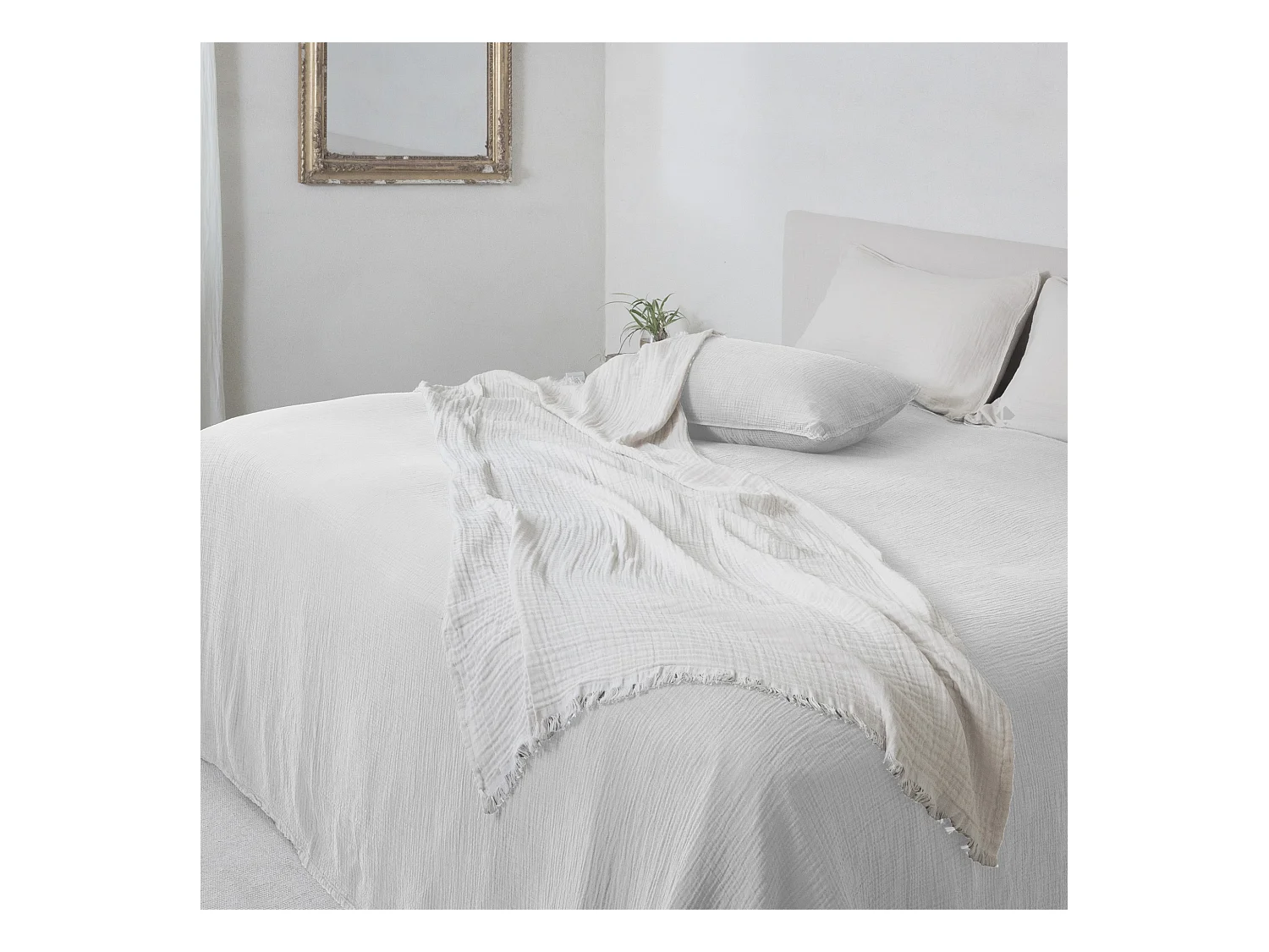 Couvre-lit 260x240 cm coton collection PAROS blanc neige