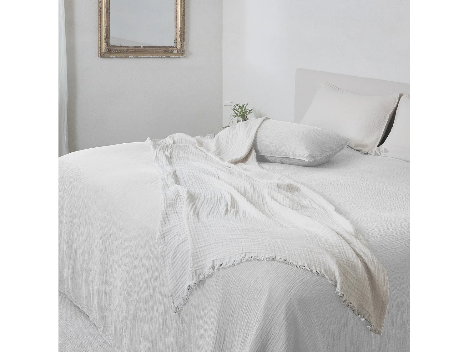 Couvre-lit 260x240 cm coton collection PAROS blanc neige