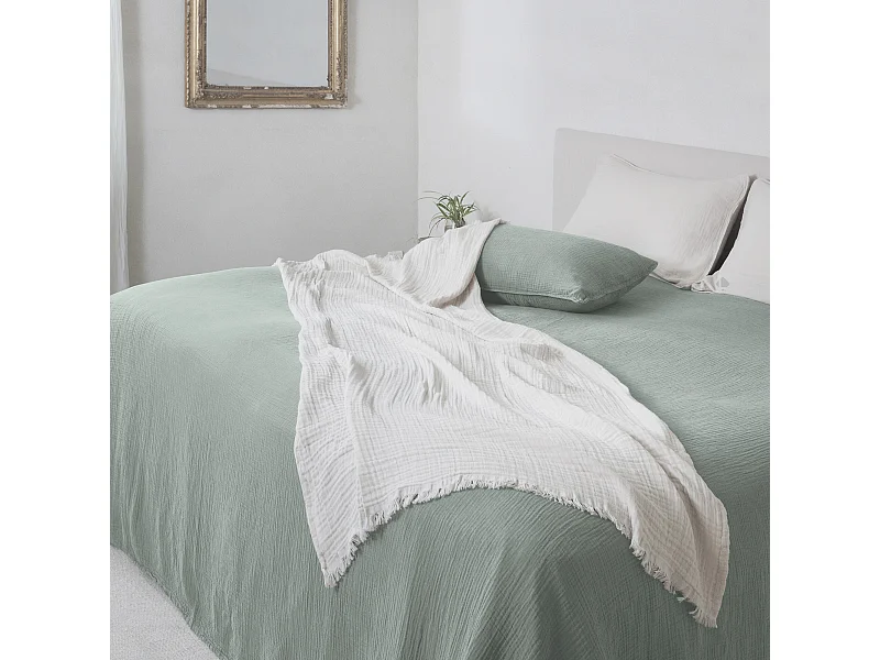 Couvre-lit 260x240 cm coton collection PAROS vert lichen