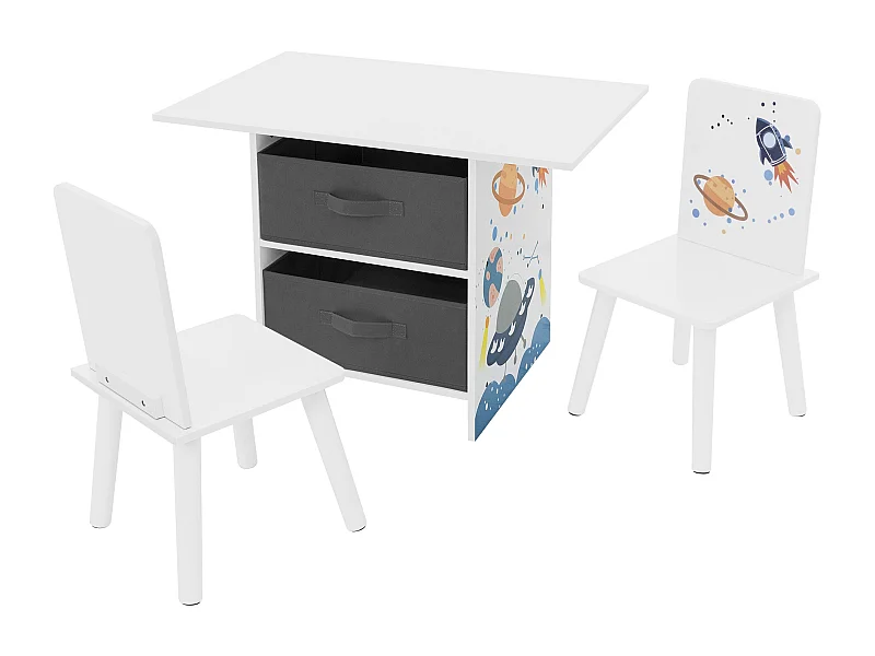 Joyz Ensemble meuble pour enfants 3 pcs. table à dessin + 2 chaises motif espace