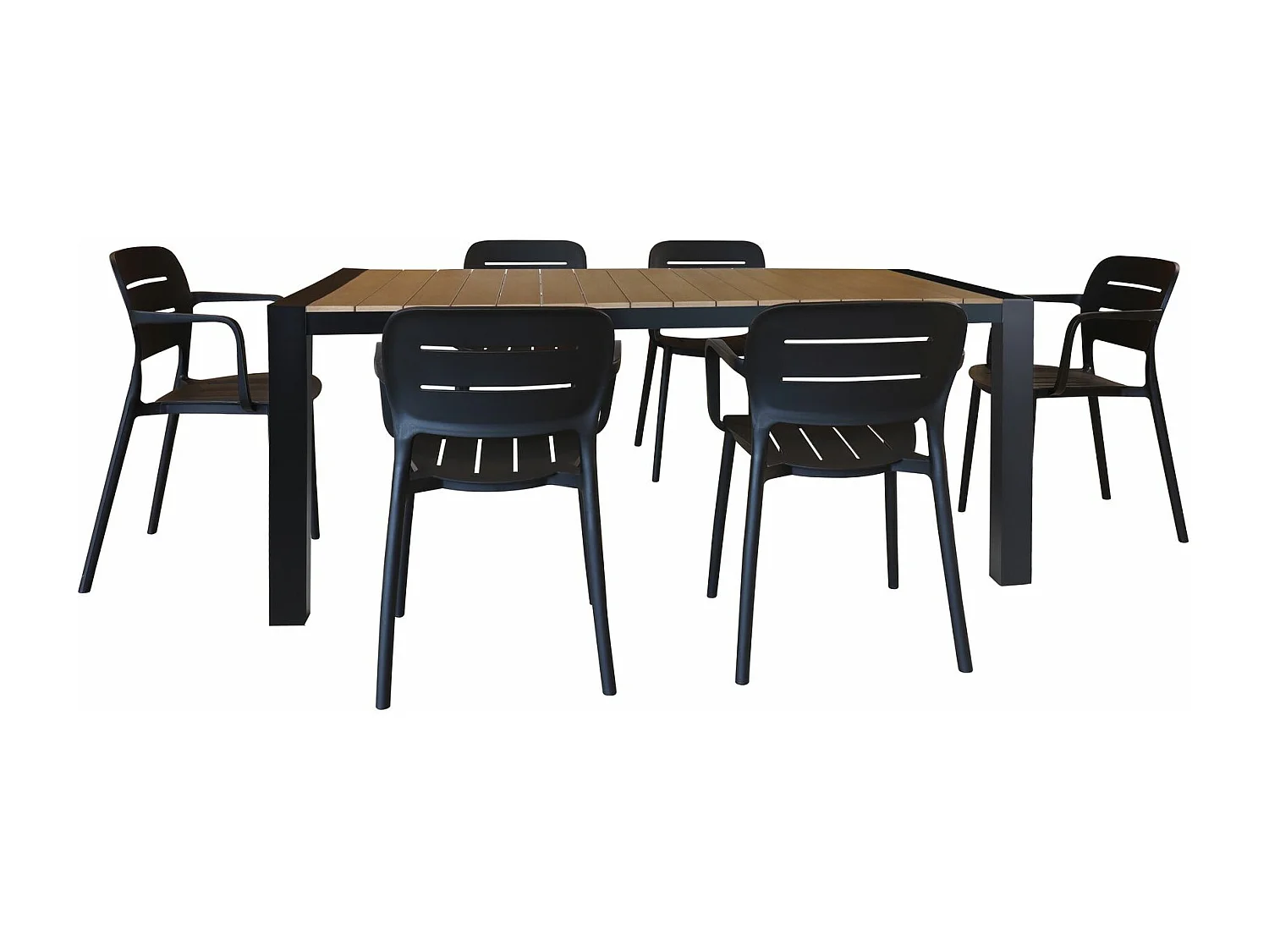 Now's Home - Ensemble De Jardin Table Polywood Noir Et Fauteuil 6 Places