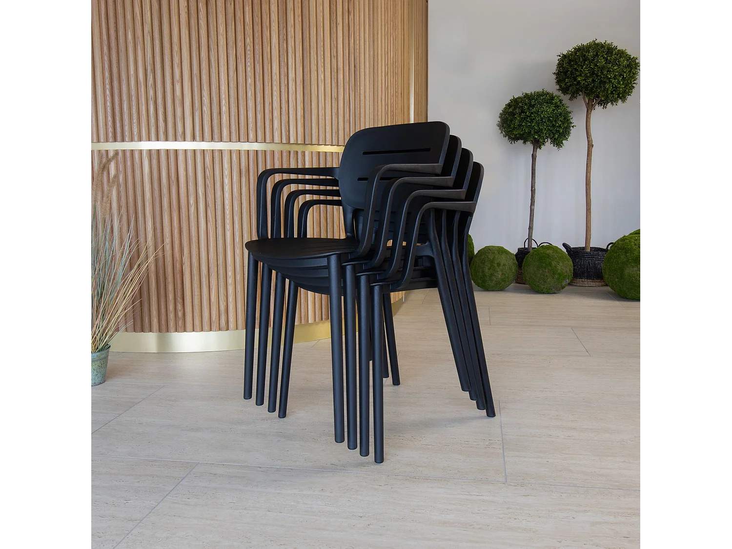 Now's Home - Ensemble De Jardin Table Polywood Noir Et Fauteuil 6 Places