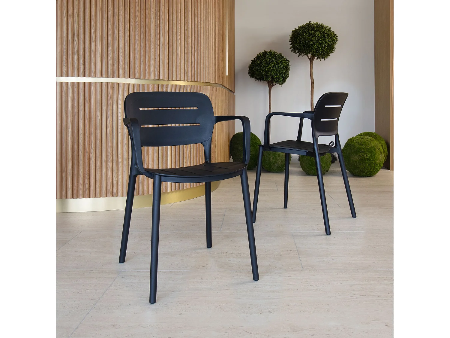 Now's Home - Ensemble De Jardin Table Polywood Noir Et Fauteuil 6 Places