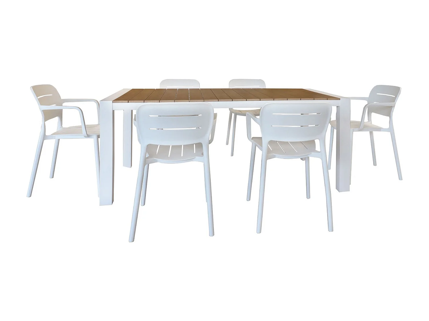 Now's Home - Ensemble De Jardin Table Polywood Blanc Et Fauteuil 6 Places