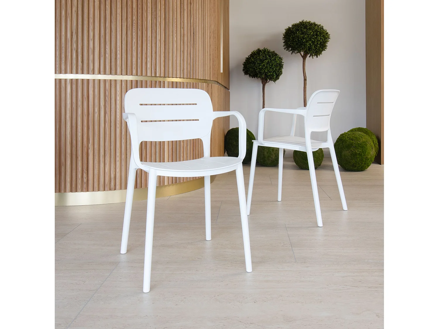 Now's Home - Ensemble De Jardin Table Polywood Blanc Et Fauteuil 6 Places