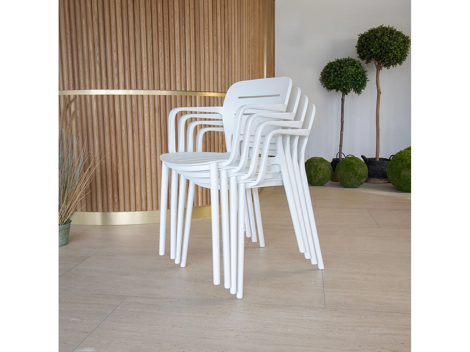 Now's Home - Ensemble De Jardin Table Polywood Blanc Et Fauteuil 6 Places