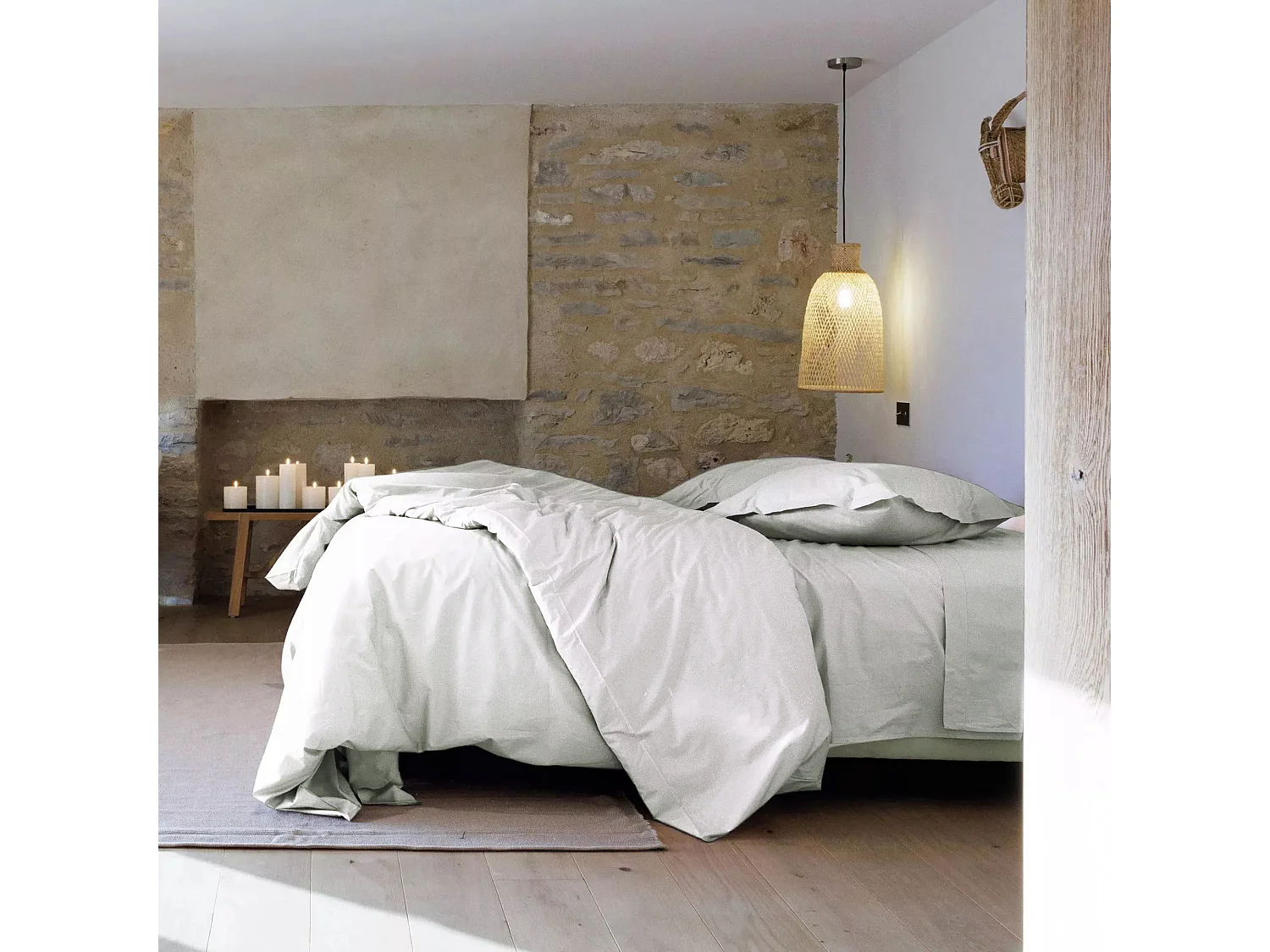 Parure de lit 260x240 cm set 50x70 cm percale MANOIR gris Perle