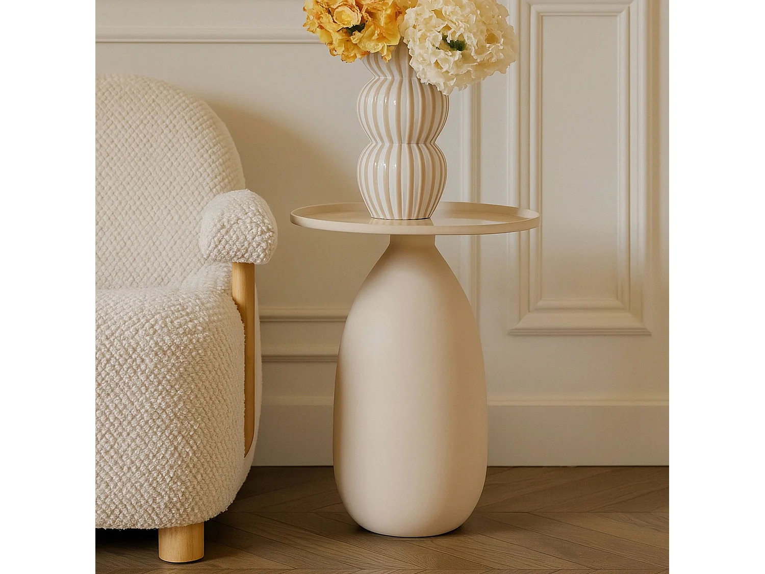 Now's Home - Table D'appoint Plateau En Métal Et Pied En Céramique écru