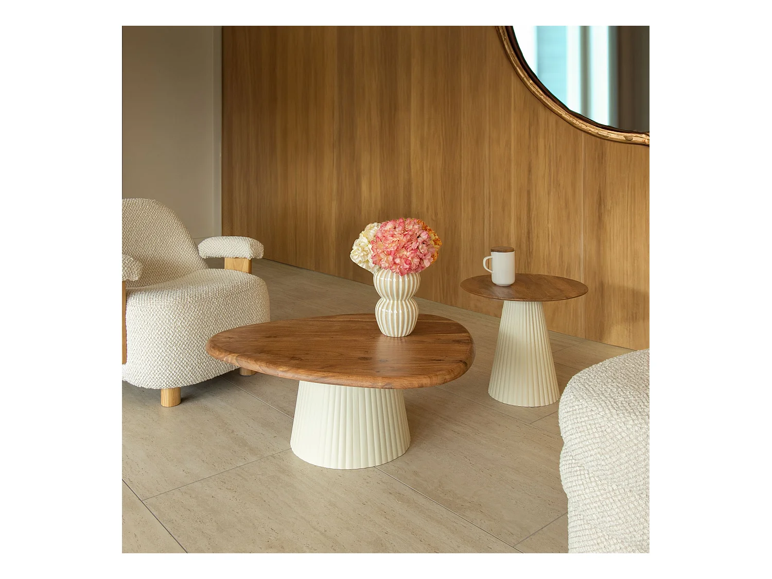 Now's Home - Table D'appoint En Bois De Manguier Et Pieds En Metal Ecru