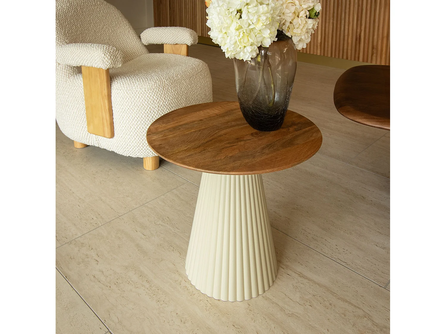 Now's Home - Table D'appoint En Bois De Manguier Et Pieds En Metal Ecru