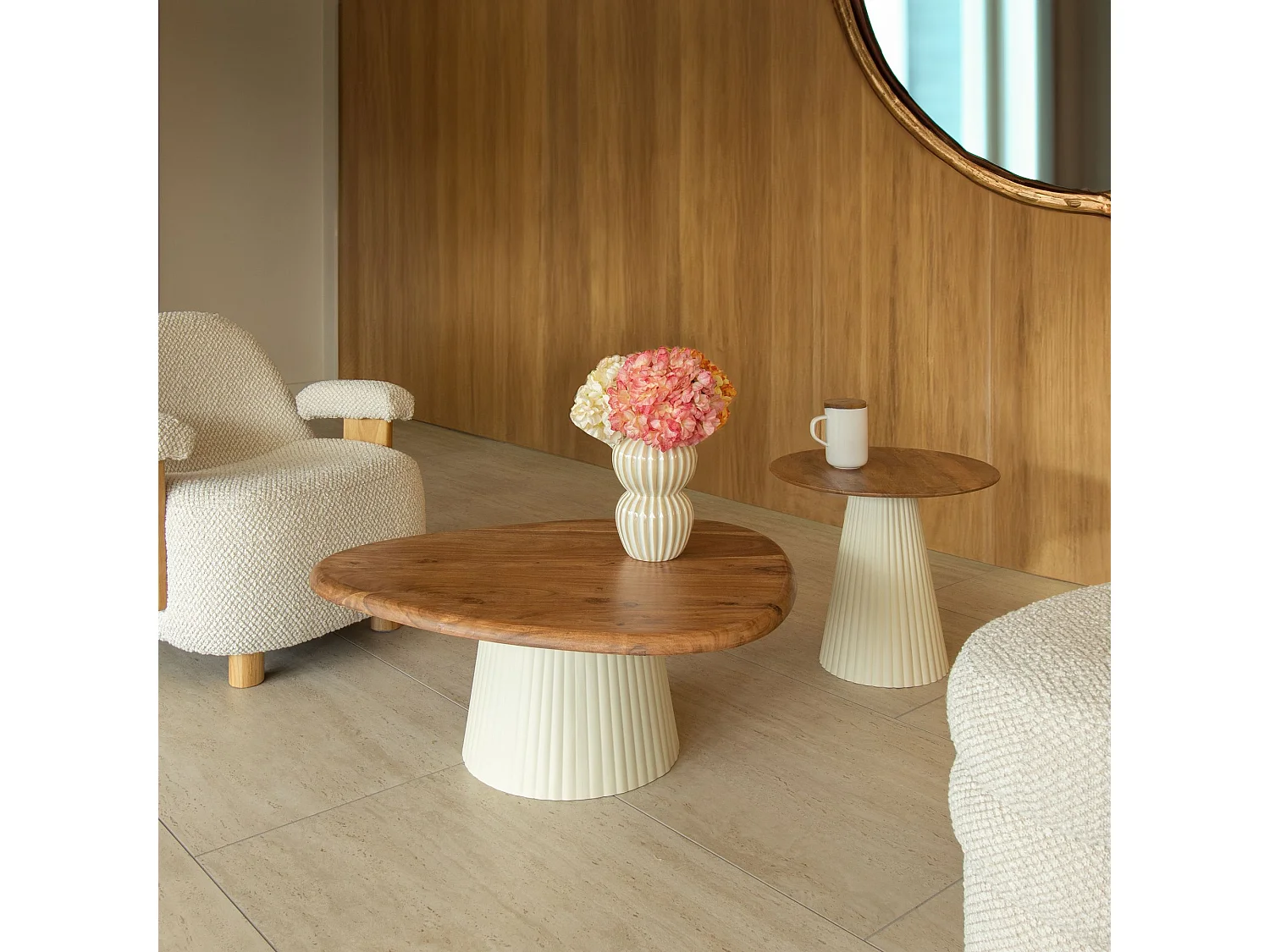 Now's Home - Table D'appoint En Bois De Manguier Et Pieds En Metal Ecru