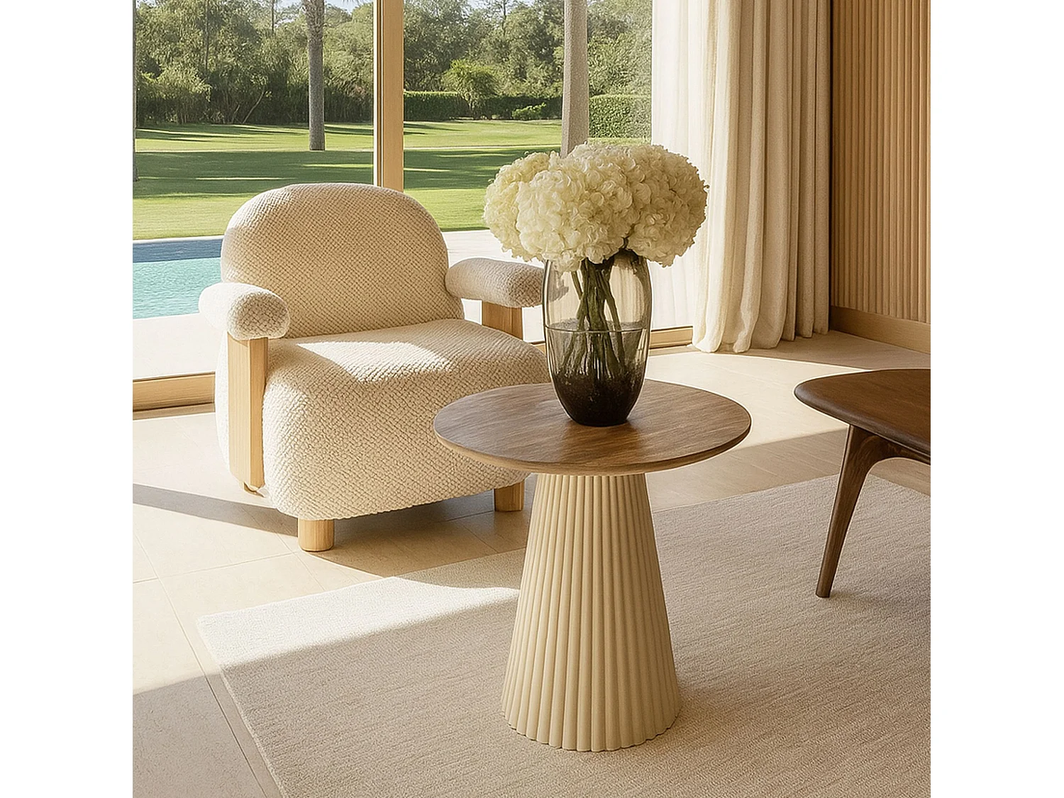 Now's Home - Table D'appoint En Bois De Manguier Et Pieds En Metal Ecru