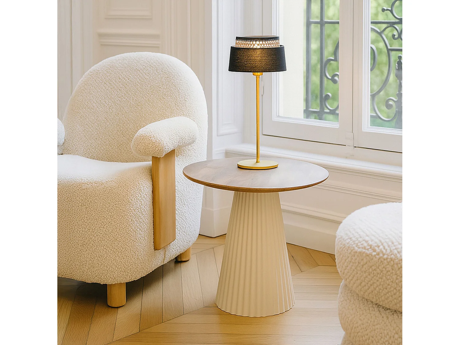 Now's Home - Table D'appoint En Bois De Manguier Et Pieds En Metal Ecru