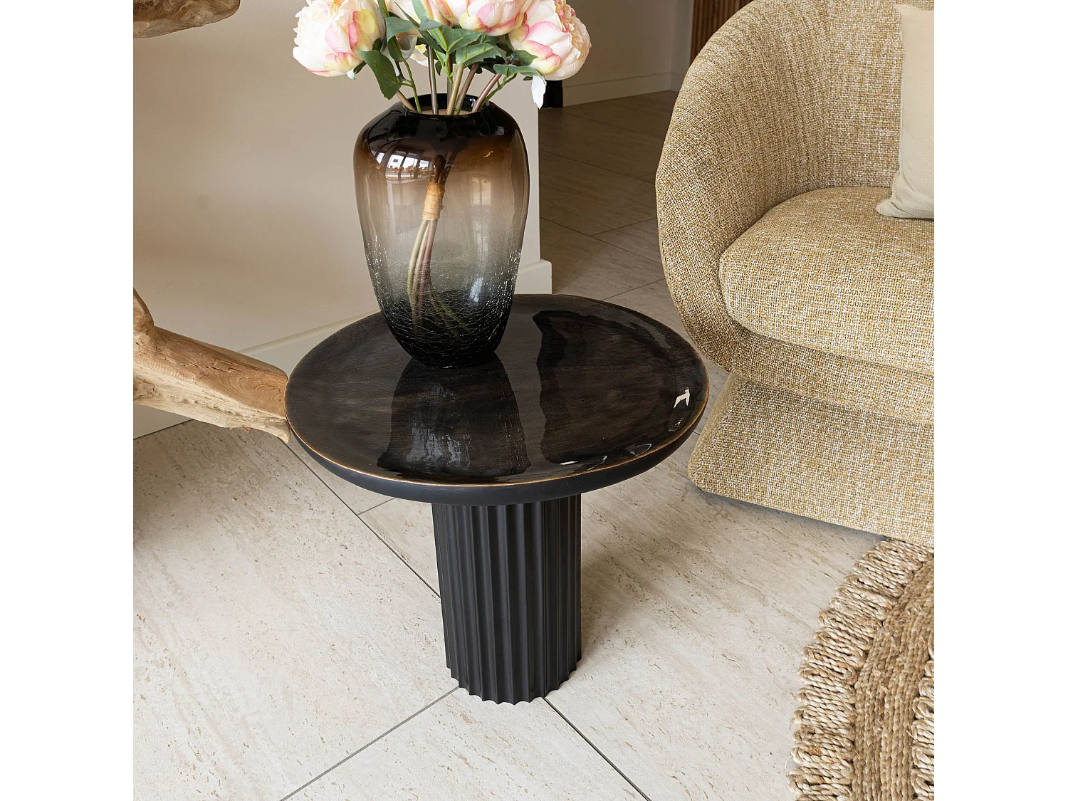Now's Home - Table D'appoint En Bois De Manguier Et Pied En Metal Noir