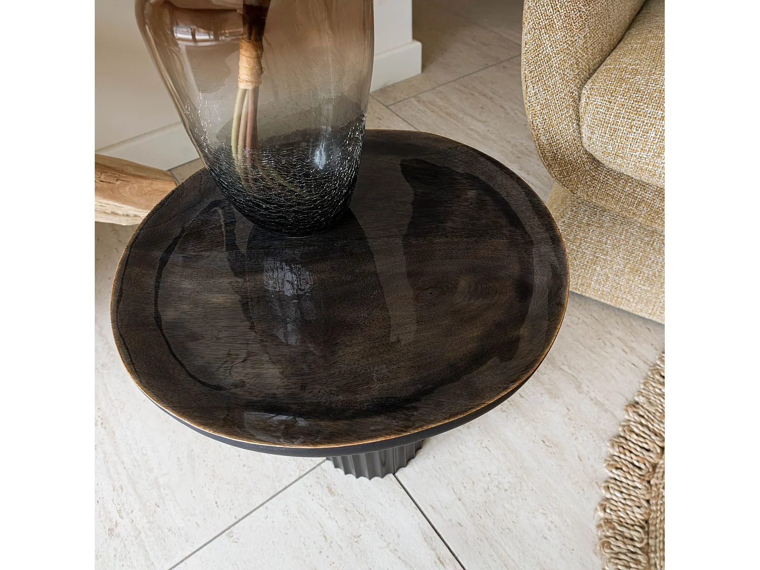 Now's Home - Table D'appoint En Bois De Manguier Et Pied En Metal Noir