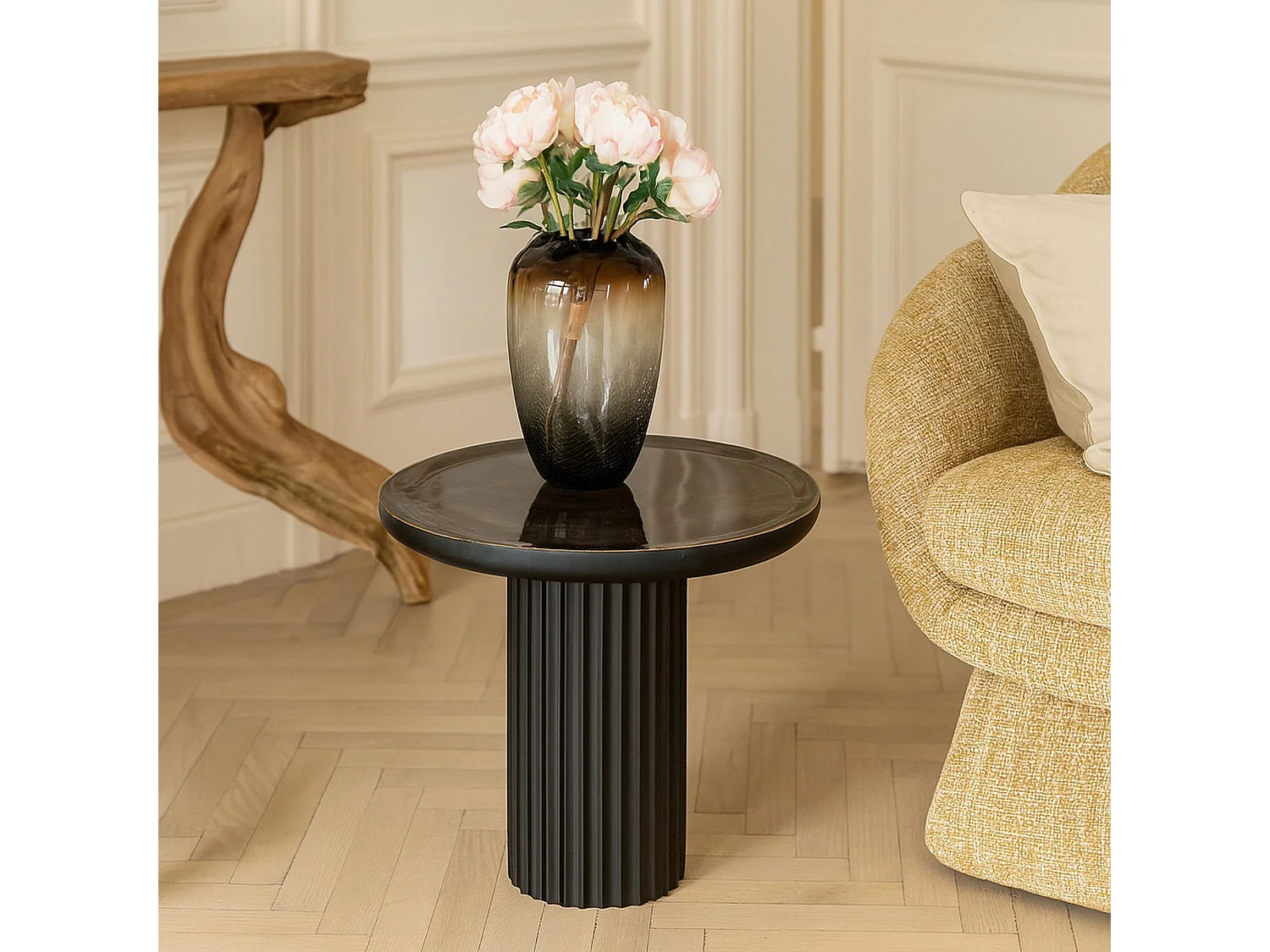 Now's Home - Table D'appoint En Bois De Manguier Et Pied En Métal Noir