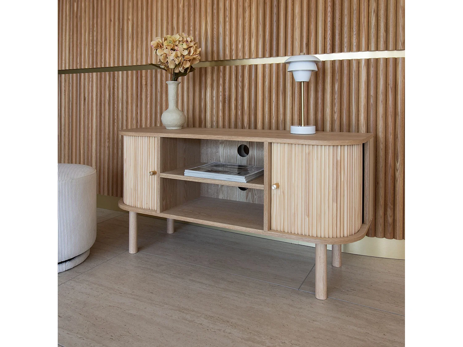 Now's Home - Meuble Tv Bois De Pin Naturel Avec Deux Portes 110x39x55cm Hector