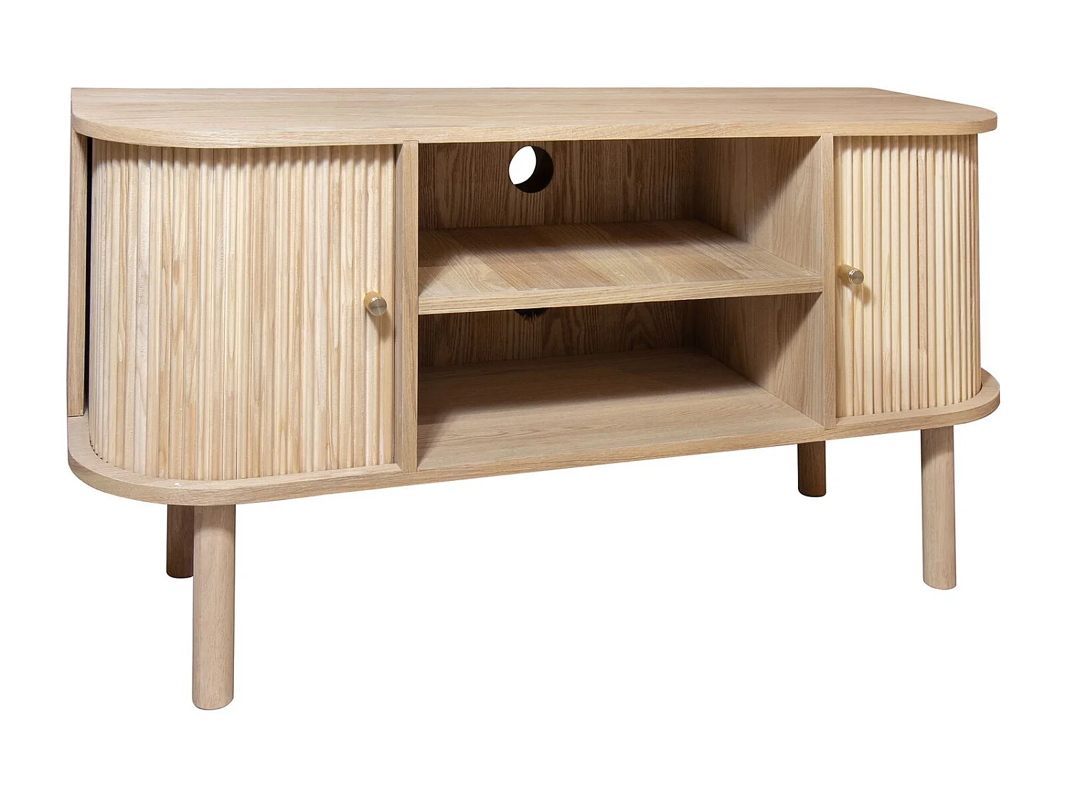 Now's Home - Meuble Tv Bois De Pin Naturel Avec Deux Portes 110x39x55cm Hector