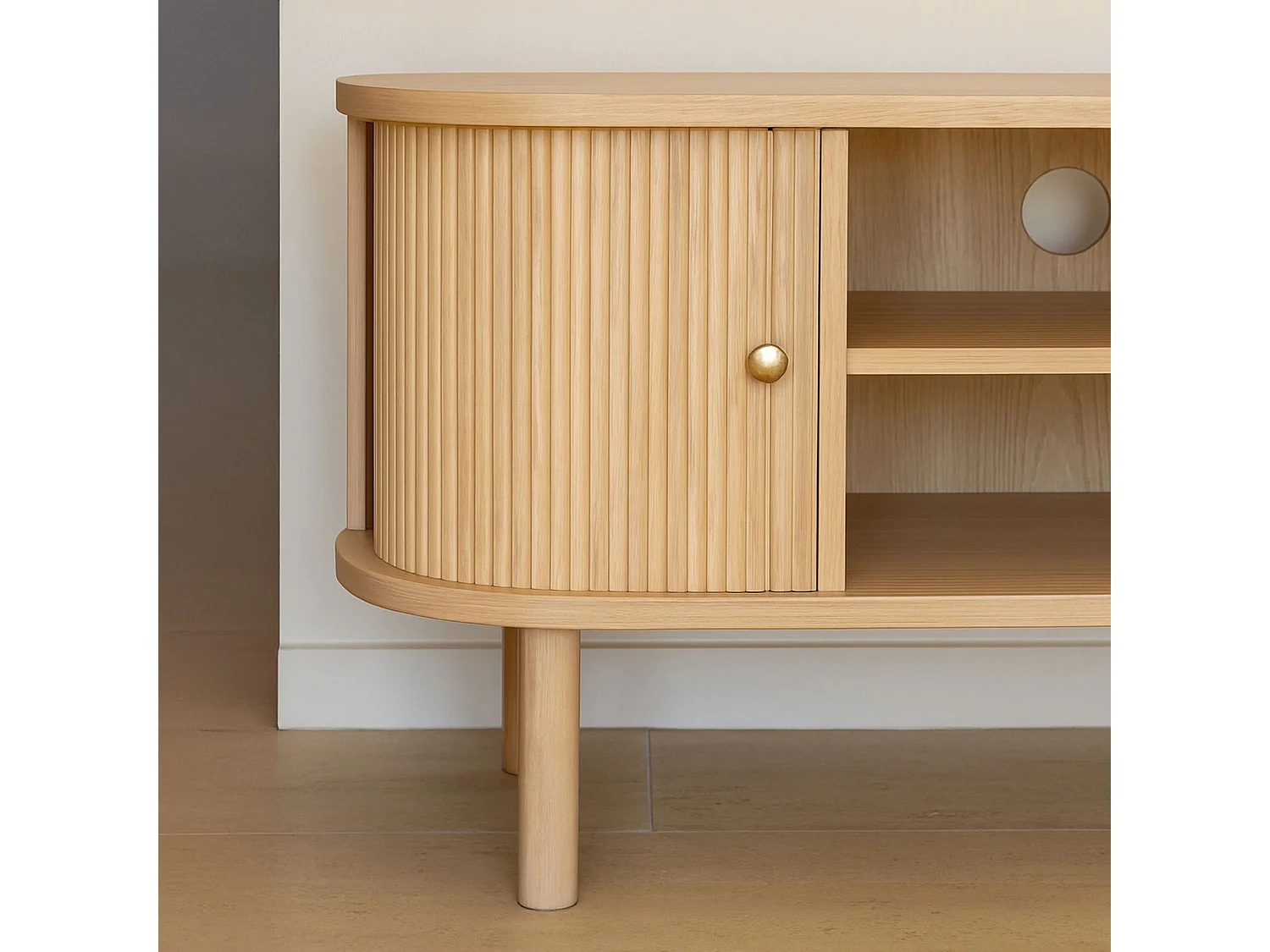 Now's Home - Meuble Tv Bois De Pin Naturel Avec Deux Portes 110x39x55cm Hector