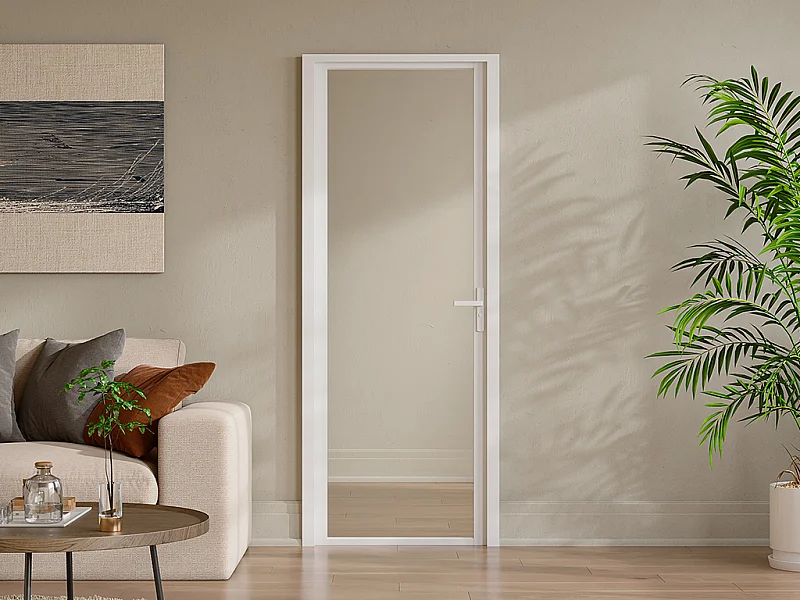 Drzwi kompletne dwustronne z aluminium i szkła hartowanego - wys. 204 x szer. 73 cm - Biały - LOXTON