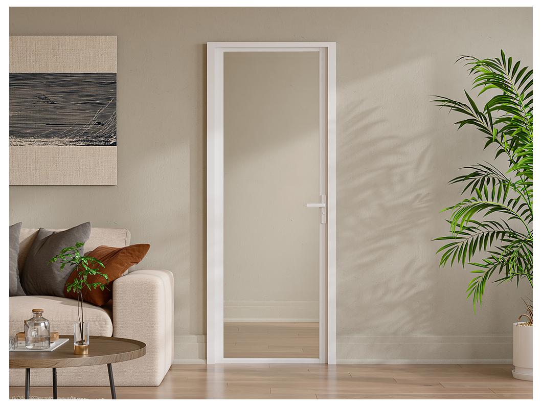Puerta reversible de aluminio y vidrio templado - Alt. 204 x L73 cm - Blanco - LOXTON