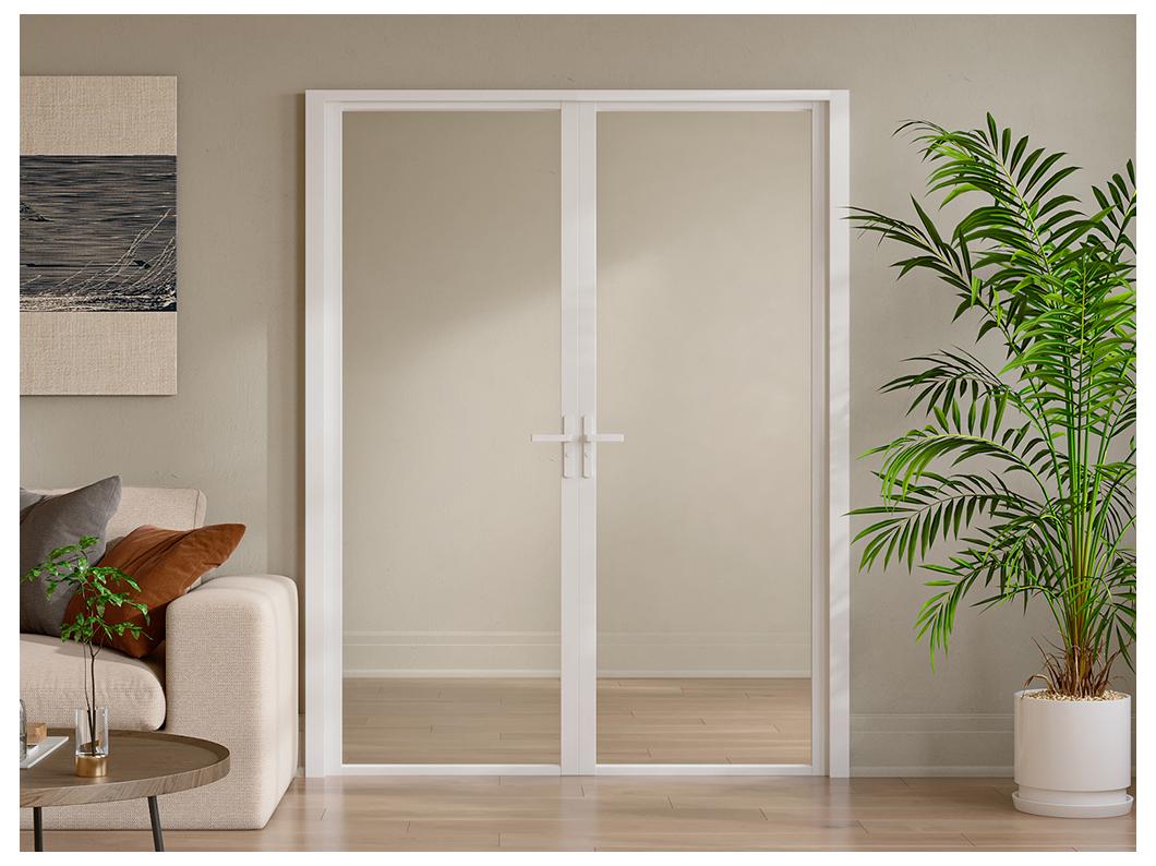 Bloc porte réversible à deux battants en aluminium et verre trempé - 2 x H204 x L73 cm - Blanc - LOXTON