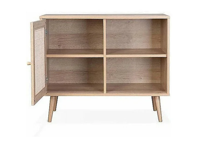 Commode ALTA chêne clair avec porte en rotin – Design scandinave et rangement pratique