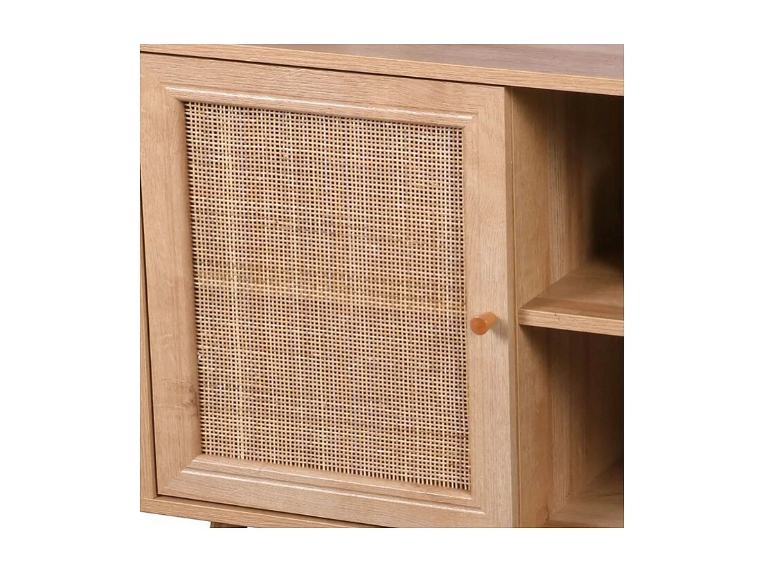 Commode ALTA chêne clair avec porte en rotin – Design scandinave et rangement pratique
