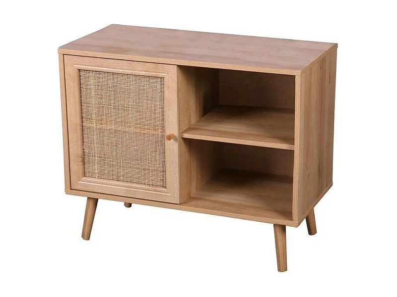 Commode ALTA chêne clair avec porte en rotin – Design scandinave et rangement pratique
