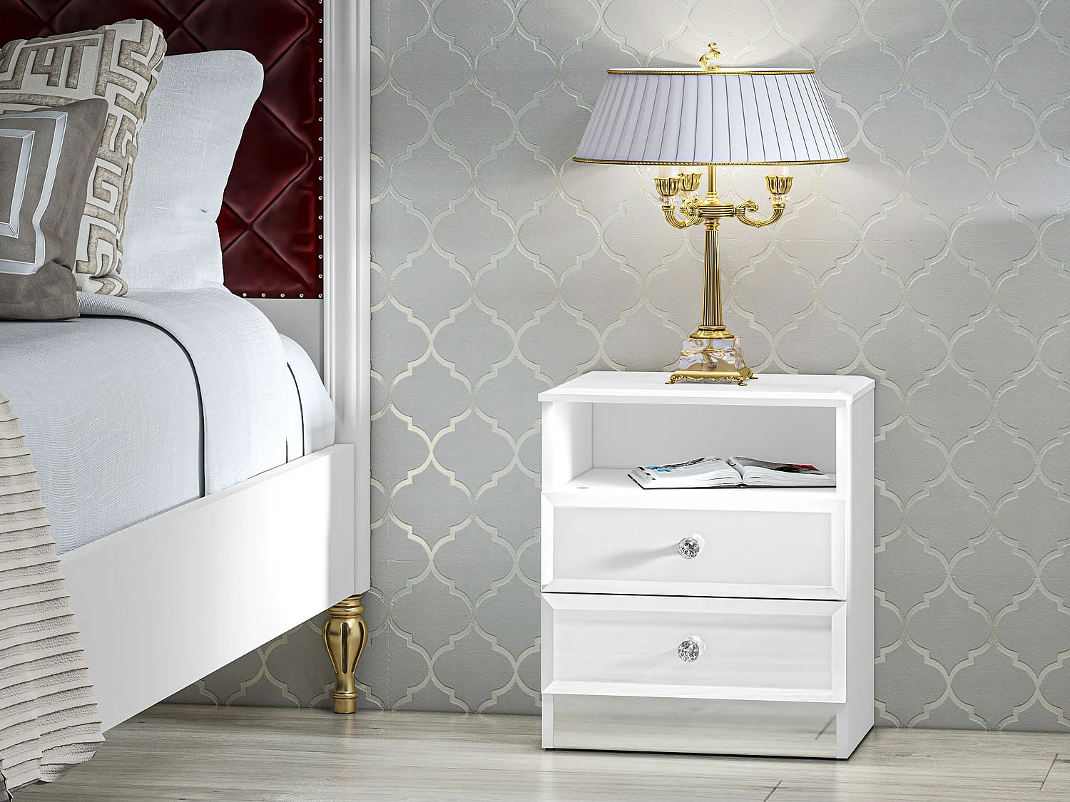 NACHTKONSOLE Glamour weiß / weiß hochglanz 45 / 34 / 53cm