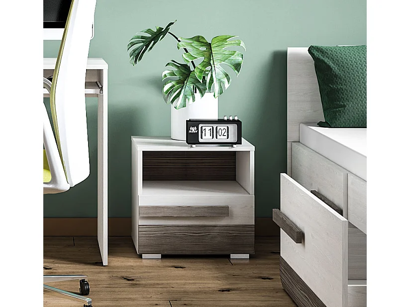 NACHTKONSOLE Blanco Pinie weiß / grau 46 / 42 / 45cm