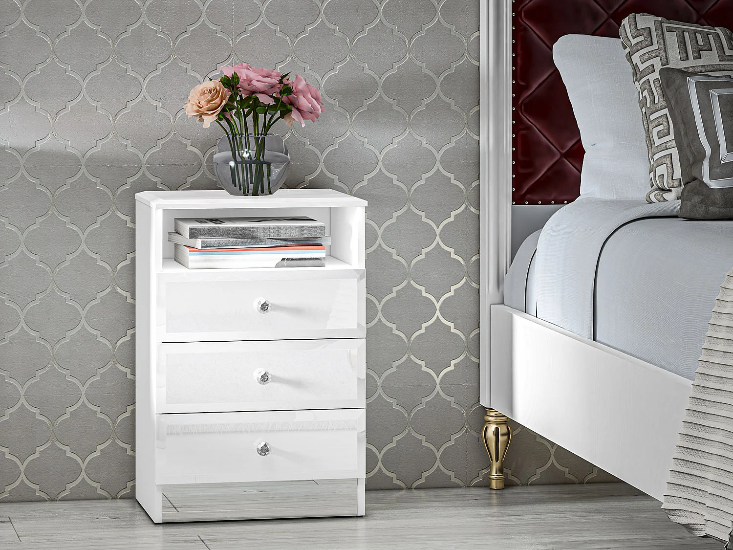 NACHTKONSOLE Glamour weiß / weiß hochglanz  45 / 34 / 68cm