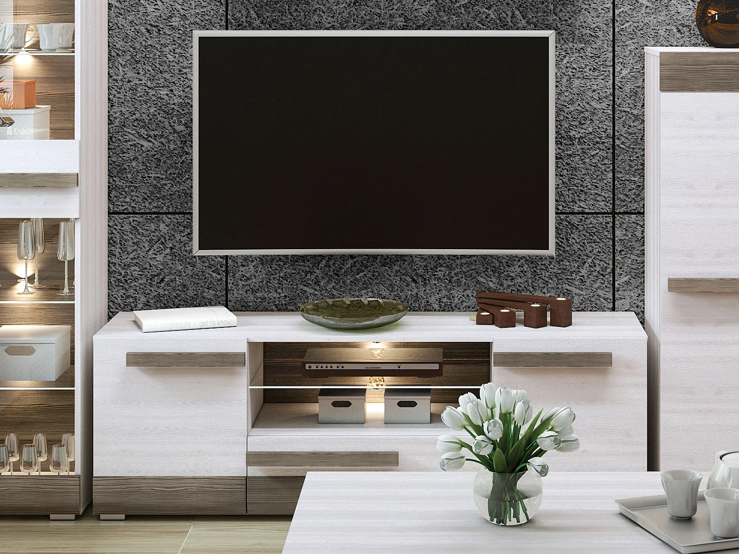 LOWBOARD Blanco Pinie weiß / grau 165 / 42 / 55cm