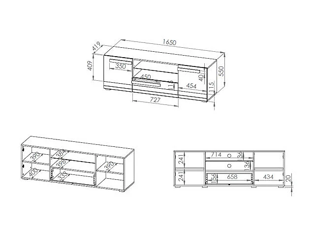 LOWBOARD Blanco Pinie weiß / grau 165 / 42 / 55cm