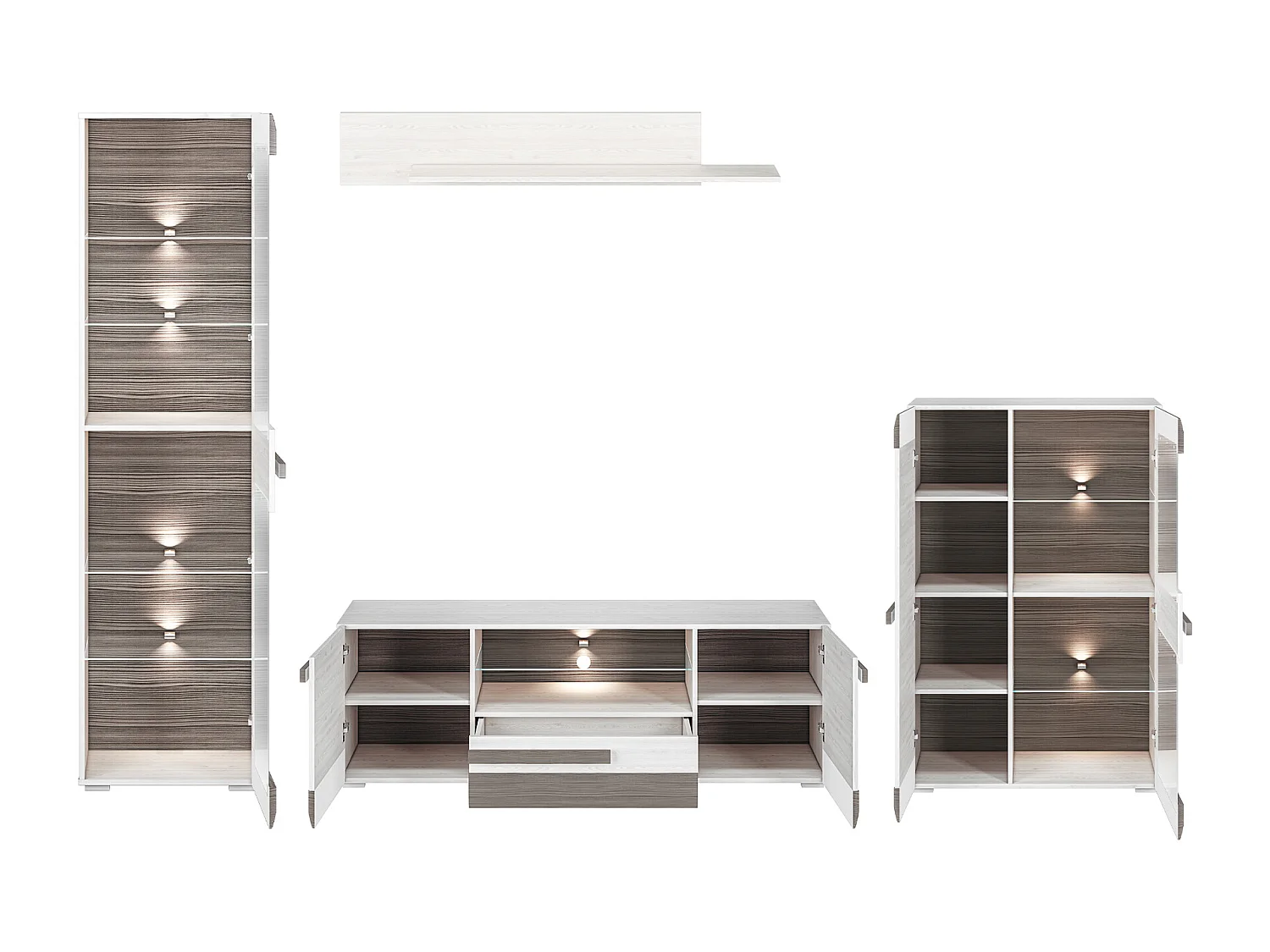 WOHNWAND Blanco Pinie weiß / grau 4-teilig