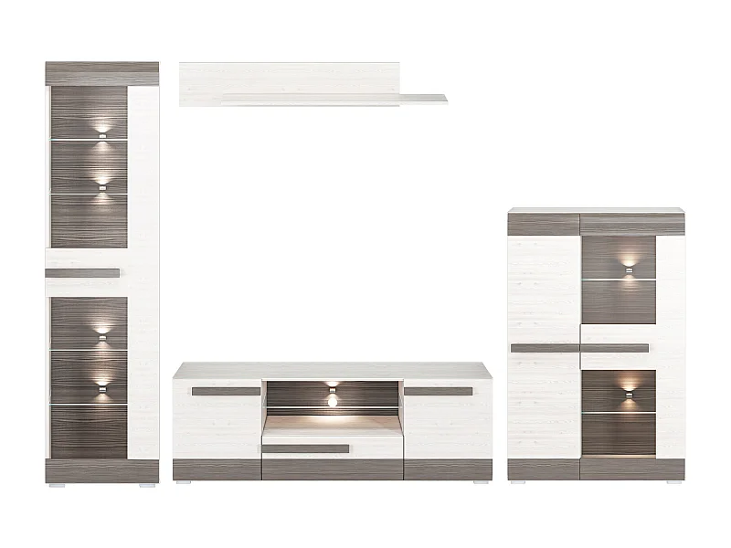 WOHNWAND Blanco Pinie weiß / grau 4-teilig