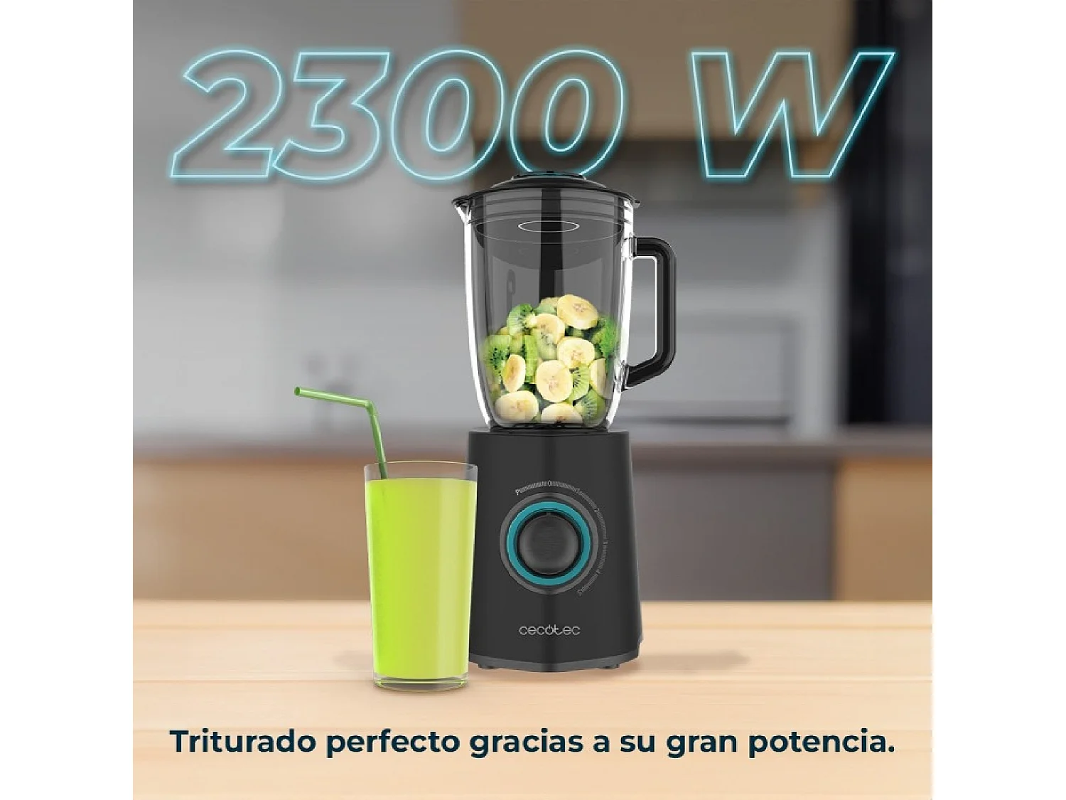 Cecotec Mixeur-blender avec 2300 W, lame à 6 feuilles revêtues en titane noir et un bol thermorésistant d’1,5 L.
