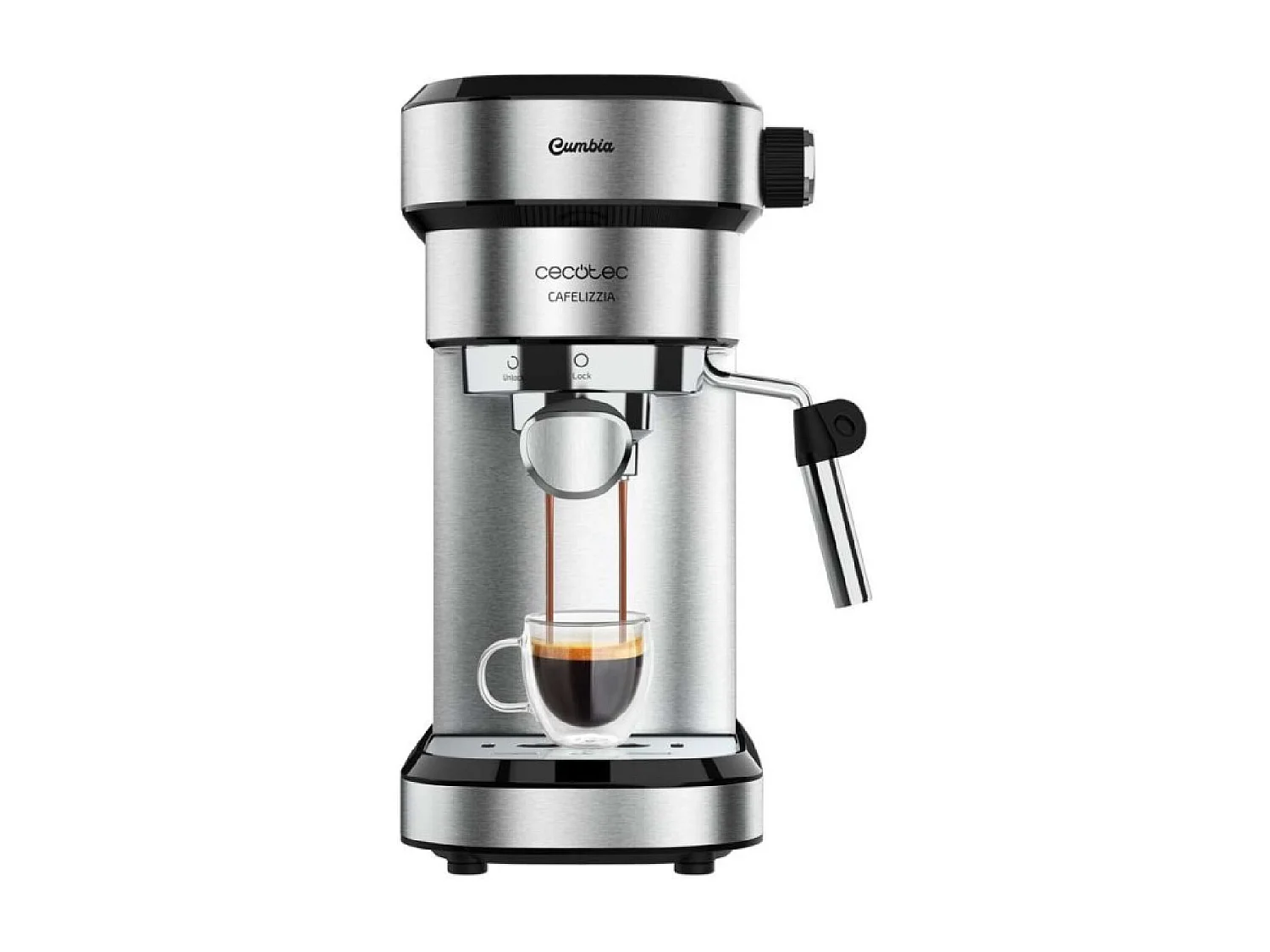 Cafeteira Expresso Cecotec Cafelizzia Steel 1350W, 20 Bar, Dupla Saída, Reservatório 1,2L, Aço Inoxidável Prateado