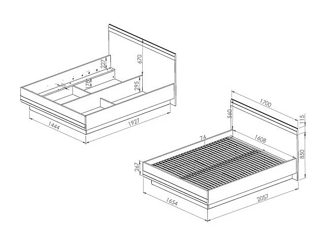 BETT Blanco Pinie weiß / grau 170 / 206 / 97cm