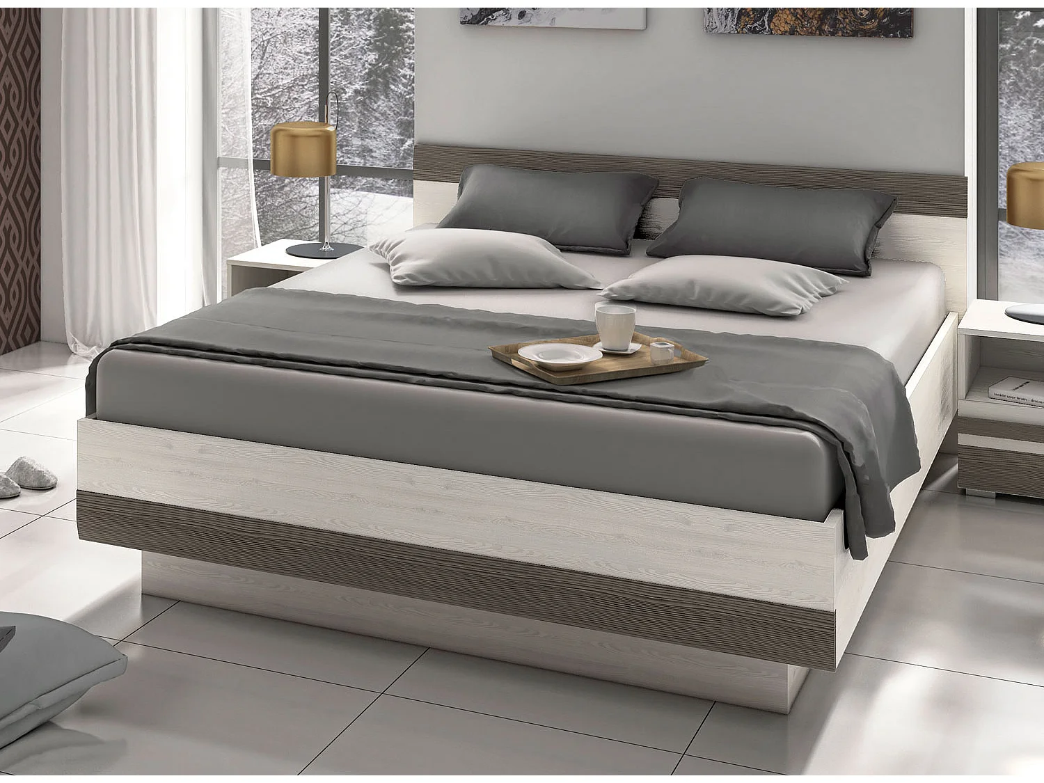 BETT Blanco Pinie weiß / grau 170 / 206 / 97cm