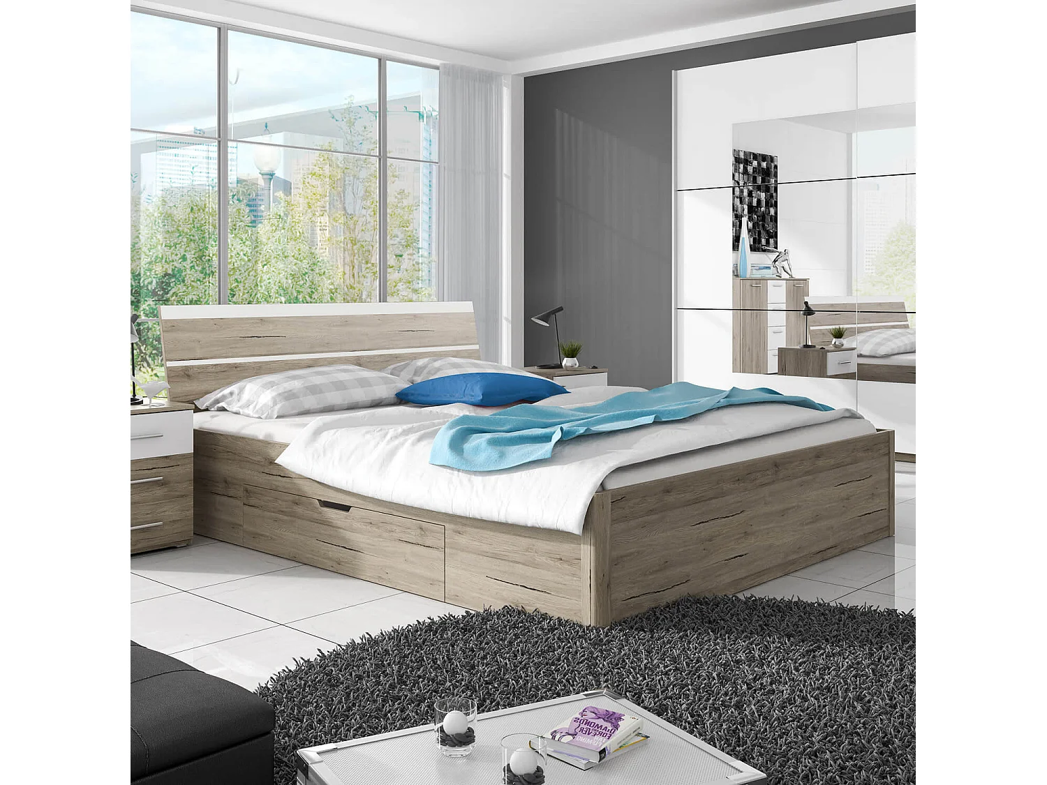 BETT Beta Eiche San Remo / Weiß 166 / 218 / 92cm