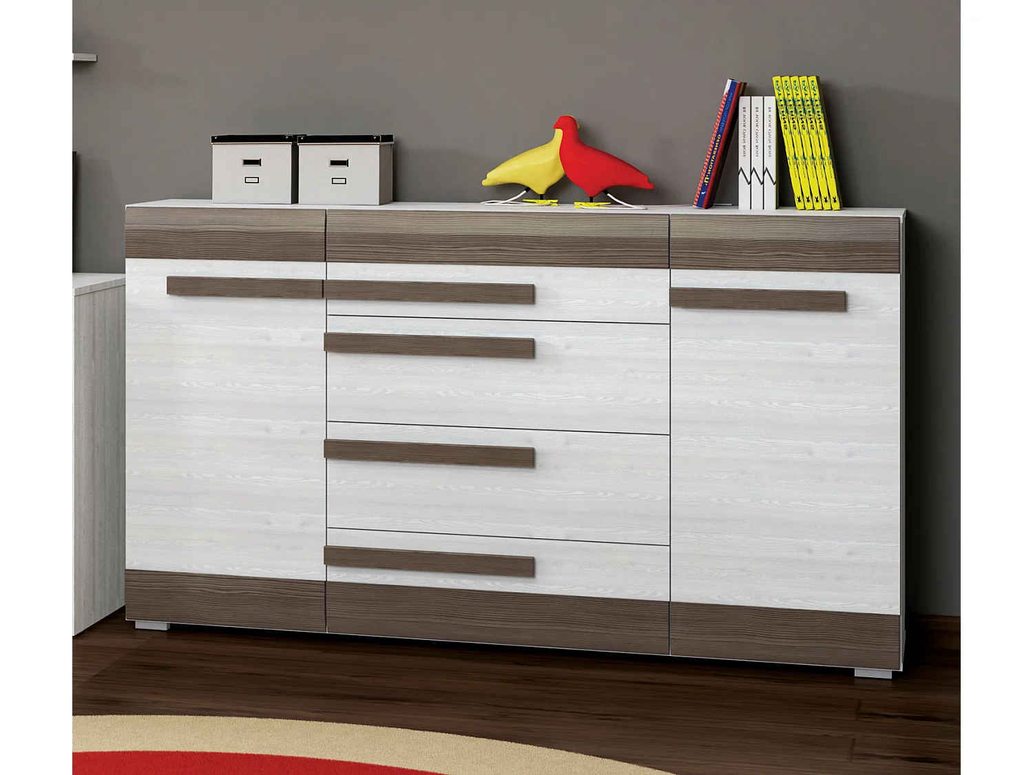 SIDEBOARD Blanco Pinie weiß / grau 165 / 42 / 96cm