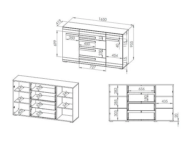 SIDEBOARD Blanco Pinie weiß / grau 165 / 42 / 96cm