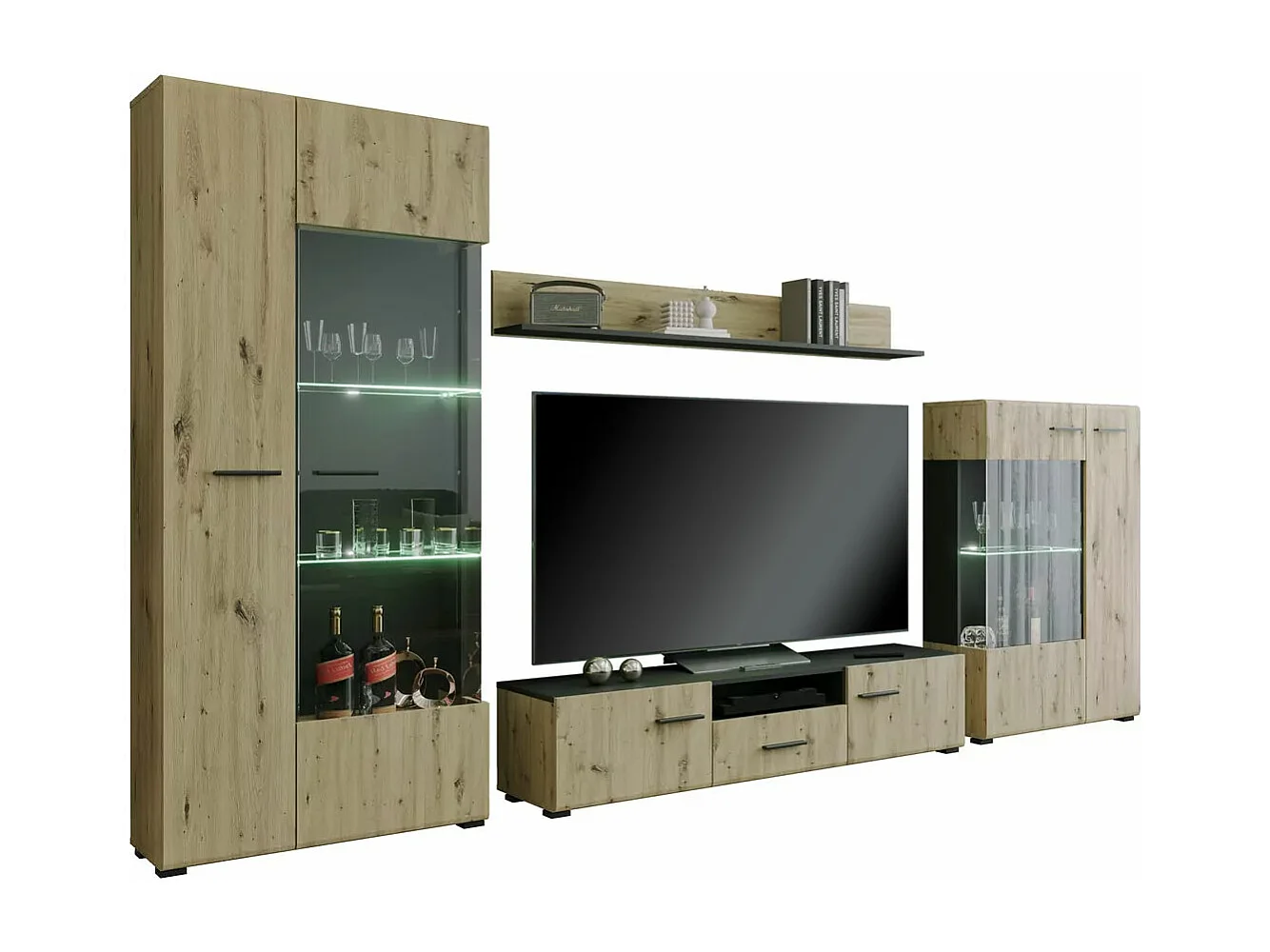 WOHNWAND Rota schwarz matt - Artisan Eiche 4-teilig