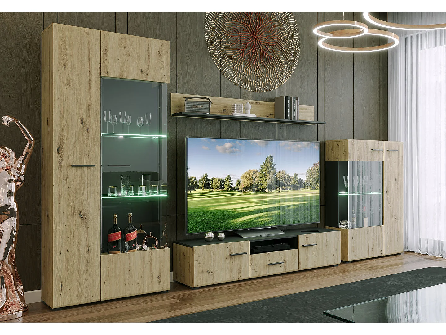 WOHNWAND Rota schwarz matt - Artisan Eiche 4-teilig