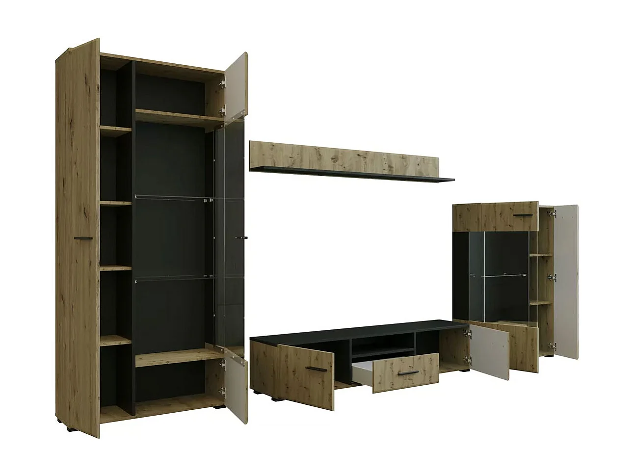 WOHNWAND Rota schwarz matt - Artisan Eiche 4-teilig